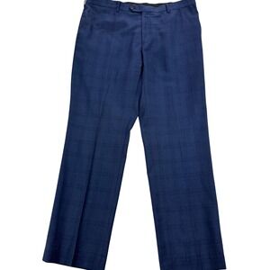 Spier & Mackay Dress Pants Mens 38x32 Blue Plaid Wool Flat Front Preppy Office